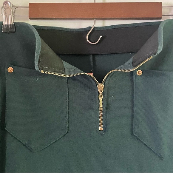 VINTAGE Dark Green Front Zipper Gold Accents MIDI Straight Pencil Skirt Size L - Picture 6 of 7